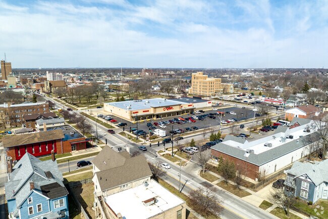 Aerial of both the Latin Market & Family Dollar Store
