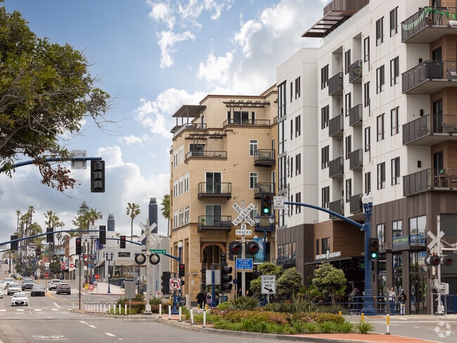 Main Street view shows some of the condos and retail buildings on the strip.
