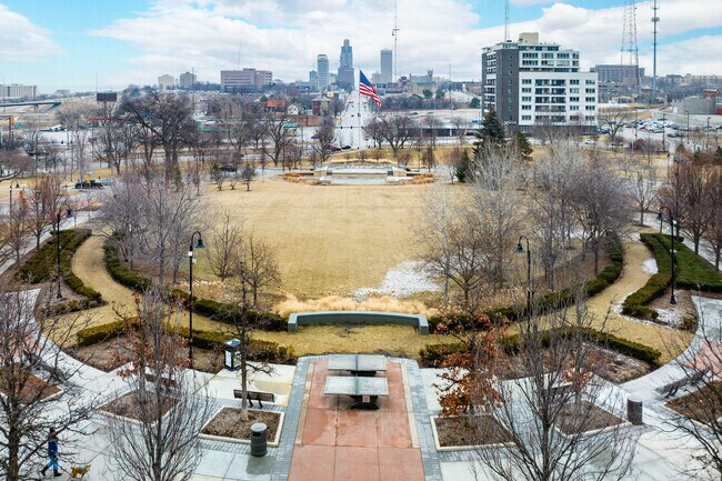 Turner Park is a large green space in Midtown Omaha with a view of downtown Omaha.
