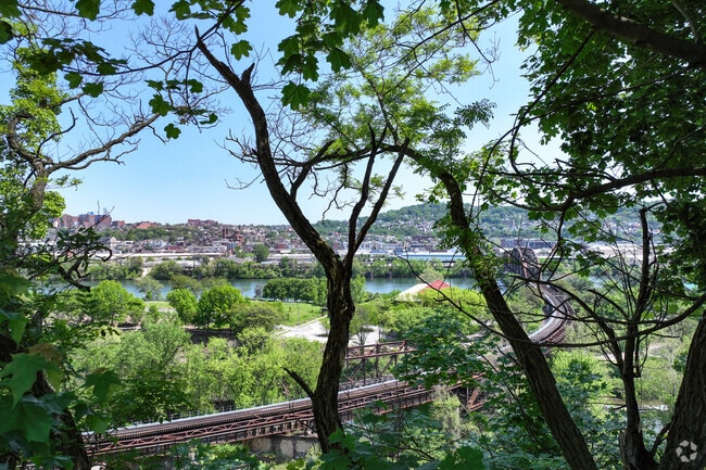 A view from the Troy Hill neighborhood Look Out Street Parklet, faces the Allegheny River.