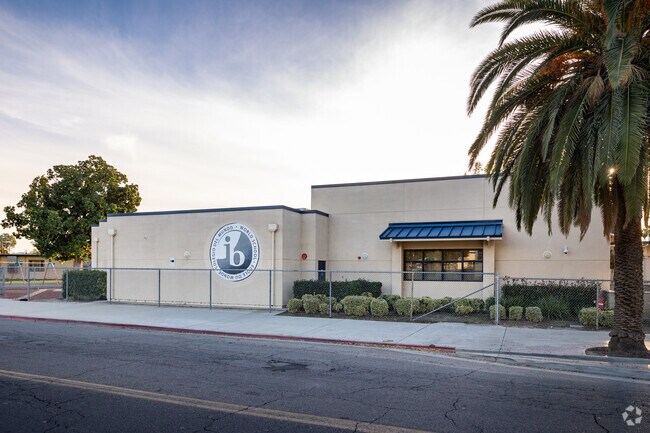 A tall palm tree towers over San Jacinto Elementary School.