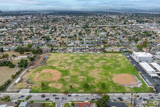The grass fields and baseball fields at Doty Middle School in Downey