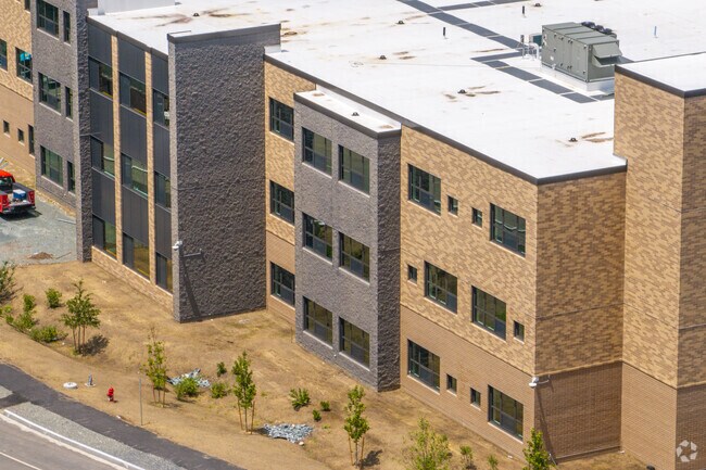 A close up of the new Bird Middle School in Walpole, MA.