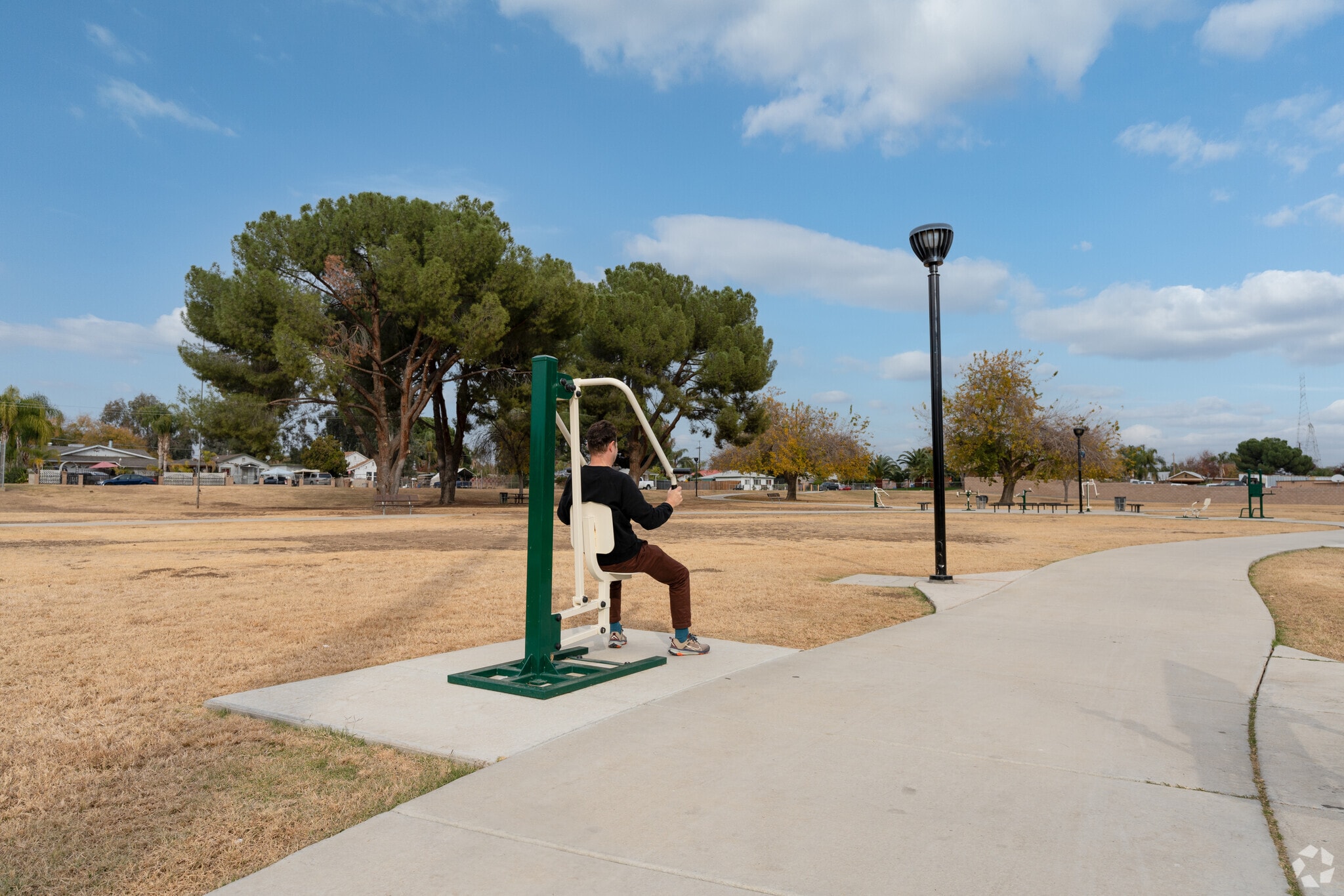 Pioneer Park in East Bakersfield features several outdoor exercise machines.