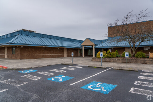 Handicap parking and main student entrance to Illahee Elementary School.