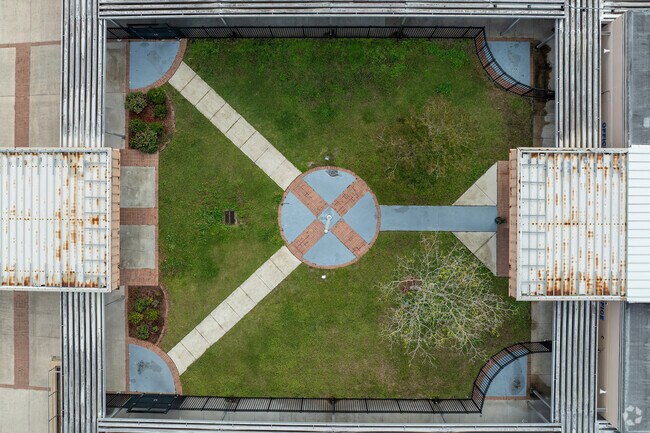 Through the entrance of Hans Christian Andersen Elementary School, a small courtyard greets you.