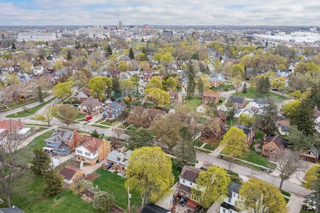 Aerial view of the Westside neighborhood looking toward downtown Lansing