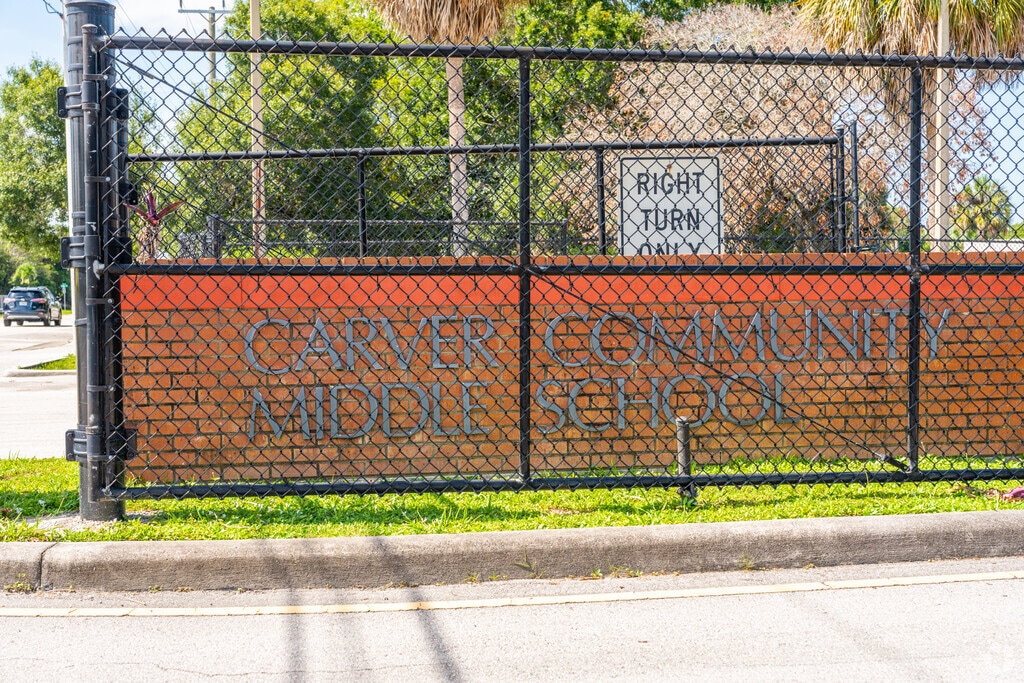 Carver Community Middle School l sign at entrance.