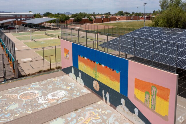 Solar panels on the campus of the Amphitheater Middle School help keep the school 