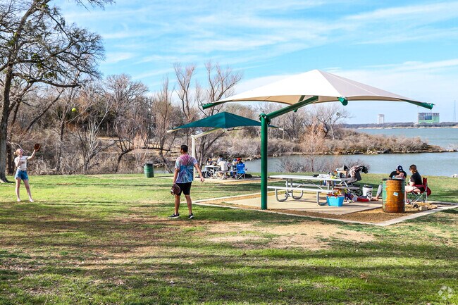Katie’s Woods sits within the heart of Grapevine with shaded pavilions.