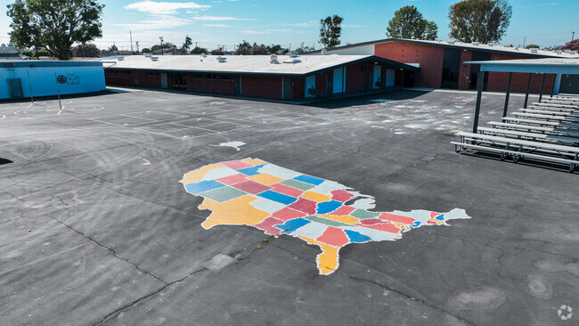 Goldenwest's College View Elementary School features a delightful painted map on the playground.