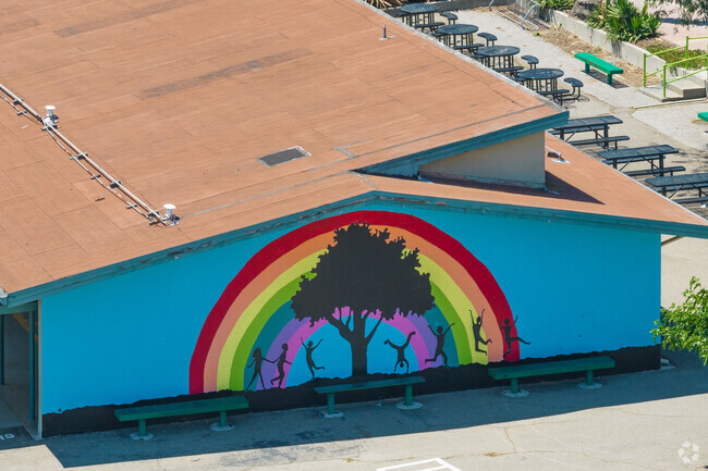 STEAM at Ryan Elementary rainbow mural in Hidden Glen, San Jose, California.