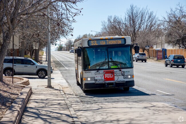 Regional Transportation District (RTD) bus stops are on segments of Colorado Boulevard.