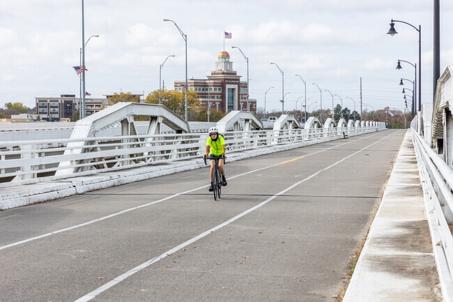 Follow the Riverpark Trails to the Jenks Pedestrian Bridge over the Arkansas River.