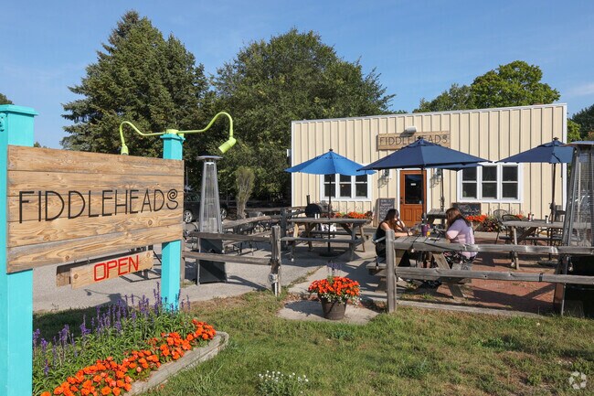 Residents enjoy breakfast and lunch on the patio at Fiddleheads in Lake Leelanau.