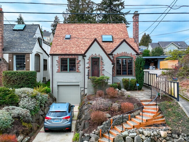 Stairway to the front door of a home in Seward Park.