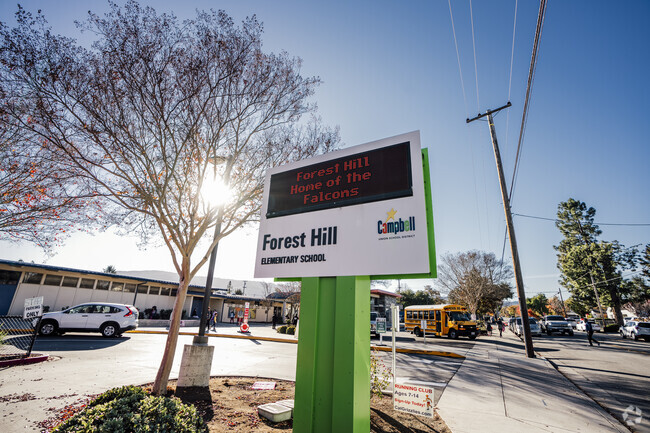 The main entrance to Forest Hill Elementary School in Saratoga, California.