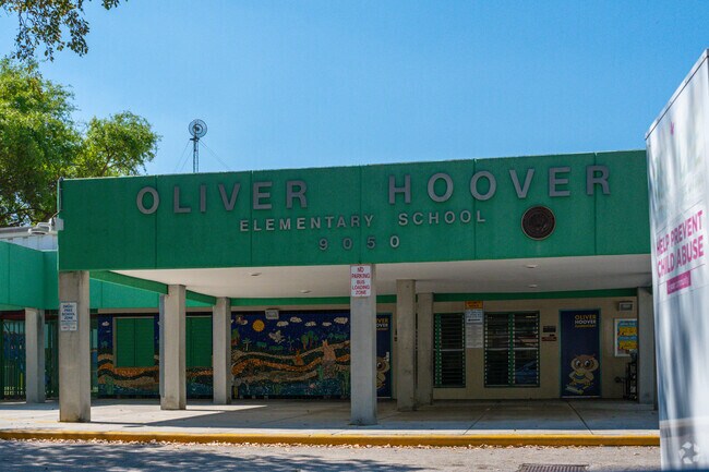 Oliver Hoover Elementary School has a brightly colored entrance to inspire all.