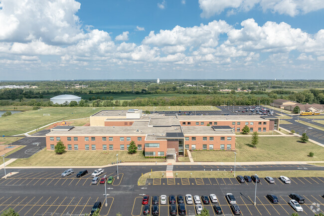 Spencer Crossing Intermediate School offers a sprawling campus when viewed from above.