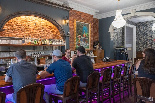 Chandeliers adorn the bar at John Ryan Brewery near Grampian Hills.