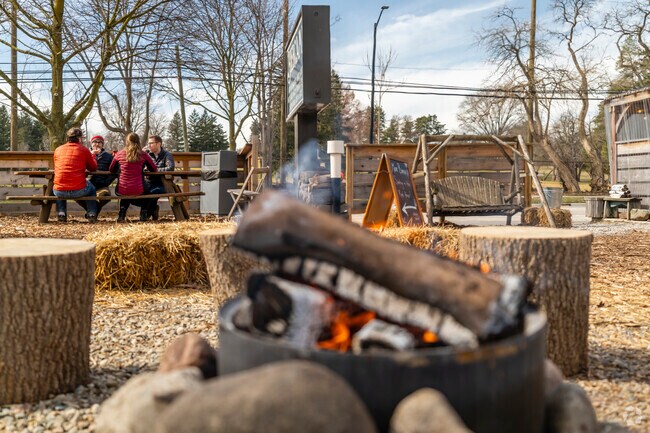 Georgetown locals can find a nice warm fire pit to eat by at Biercamp on cold days.