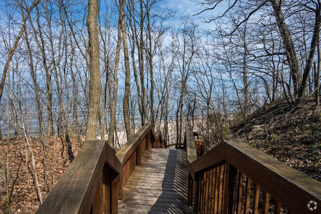 Steep steps lead to the beach at Hagar Beach Park in Lake Michigan Beach.