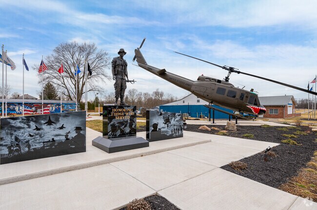 Veterans Memorial Park in Crawfordsville features a helicopter and tank.