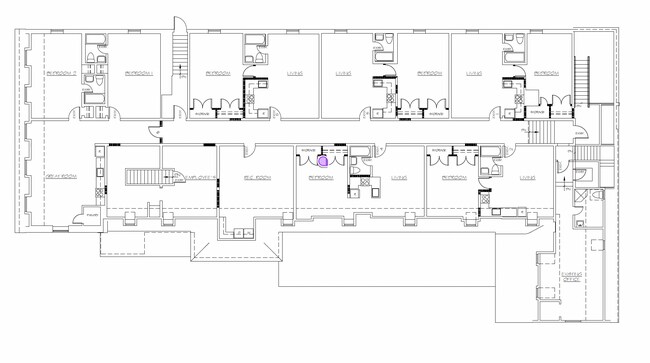 Full architecural sketch of all 6 apartments and rec area
