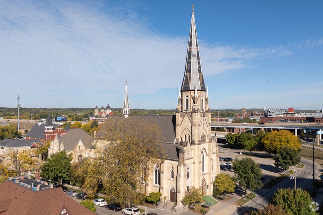 The West Grand neighborhood is home to several large, historic churches.