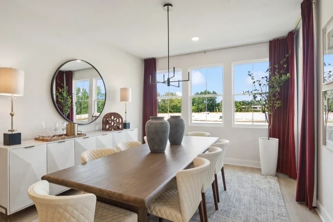 Dining area with chandelier