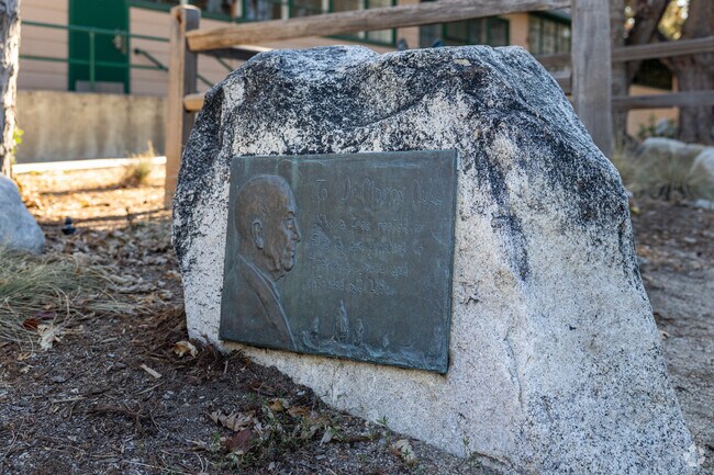 A plaque dedicated to Dr. Marion Null is seen at Idyllwild School.