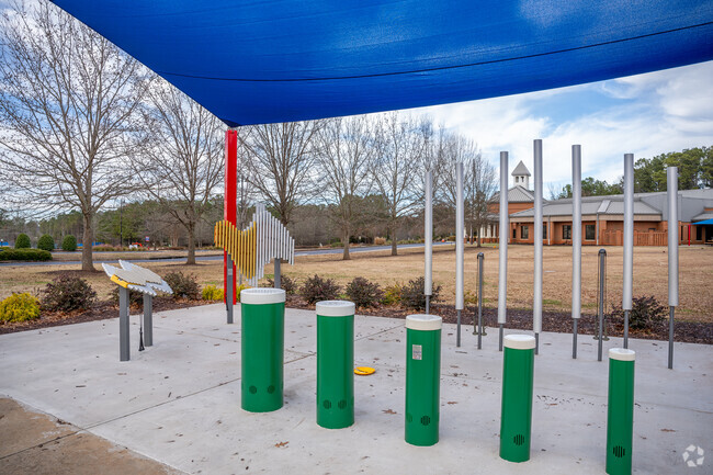 Several outdoor play structures can be found at Jefferson Academy.