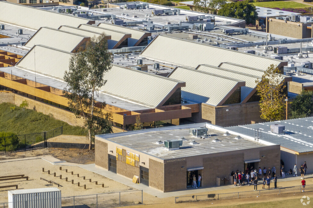 An elevated view of Torrey Pines High School in Carmel Valley, San Diego, CA.