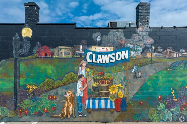 Enjoy the mural of the activities and life around Clawson.