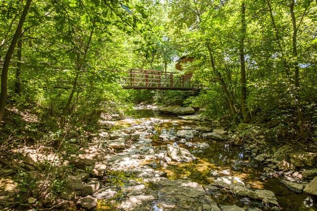 There is a beautiful bridge that crosses the creek at Flat Rock Creek Park.