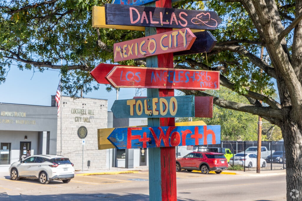 A fun art installation depicting city directions is on display at Coffey Park in Cockrell Hill.