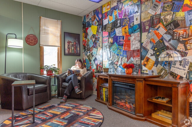 Evansdale Public Library offers reading spaces and monthly programs.