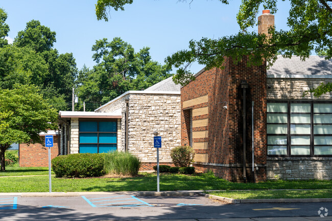 Larimore Elementary School's unique facade consists of multiple styles of brick.