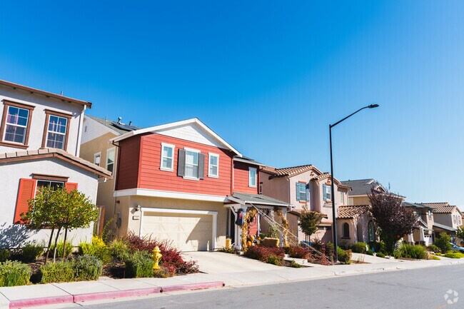 Colorful row of homes in Gavilan Hills, Gilroy.