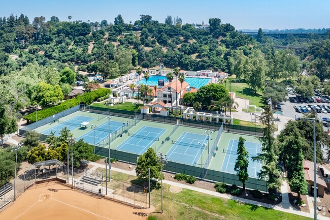 Brookside Park is a vast park with tennis courts and a baseball field.