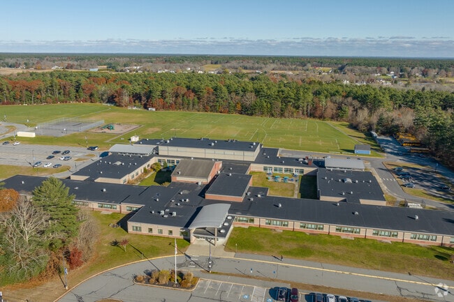 An overview of the Albert F. Ford Middle School in Acushnet shows the courtyards.