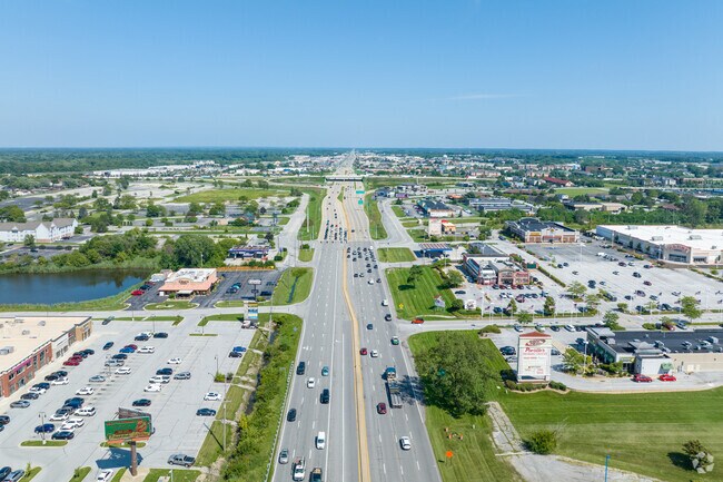 Retail development runs along the edges of Route 30 in Merrillville.