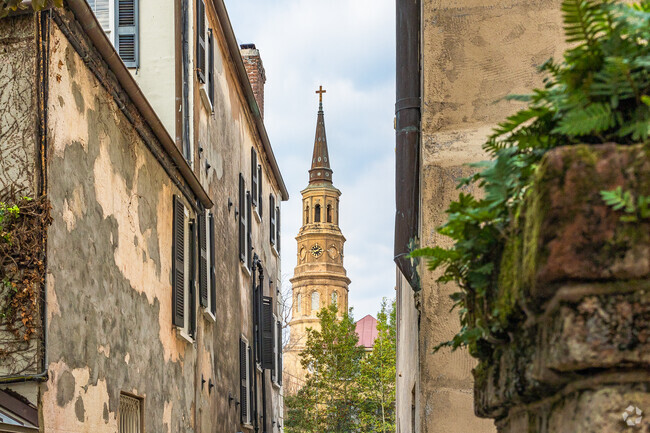 French Quarter in Charleston has beautiful alleyways with scenic steeple views.