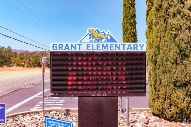 Important information is displayed at the Grant Elementary School front signage.