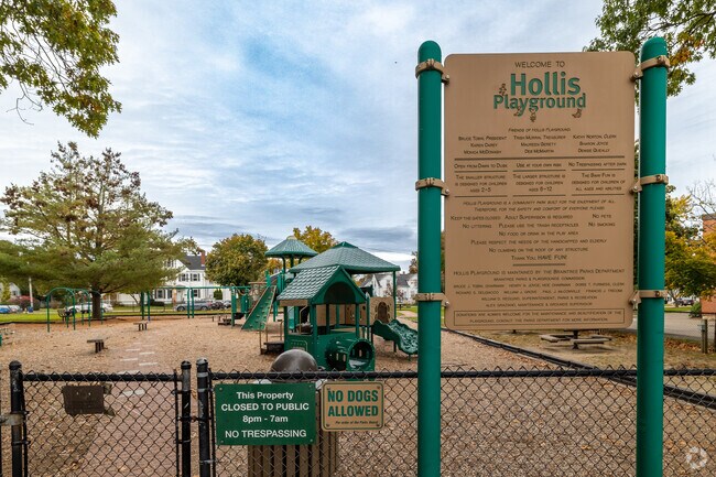 Hollis Playground in Braintree features modern play equipment for all ages.