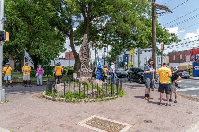 Protestors gather at Peace Park in Waterfront South to make their case for an end to war.