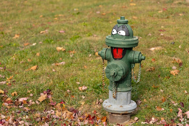 A grouchy fire hydrant resides across from the N. Jefferson County Ambulance in Murphy.