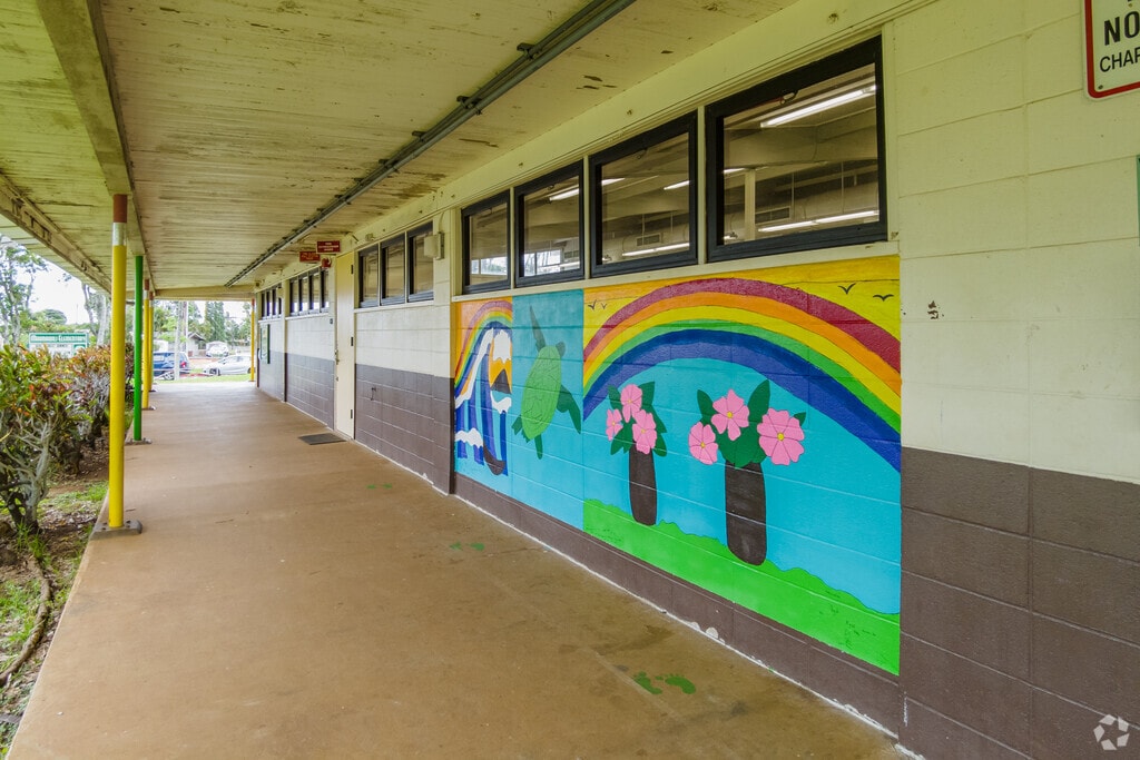 Student art adorns the walkways at Maunawili Elementary School in Kailua.