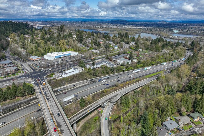 Aerial view of I-5 to downtown Portland from the South Burlingame neighborhood.
