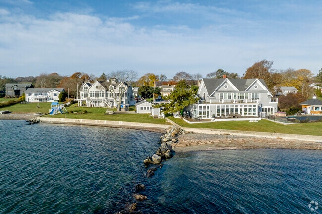 Contemporary colonials are common in Jamestown Village, with many offering waterfront views.